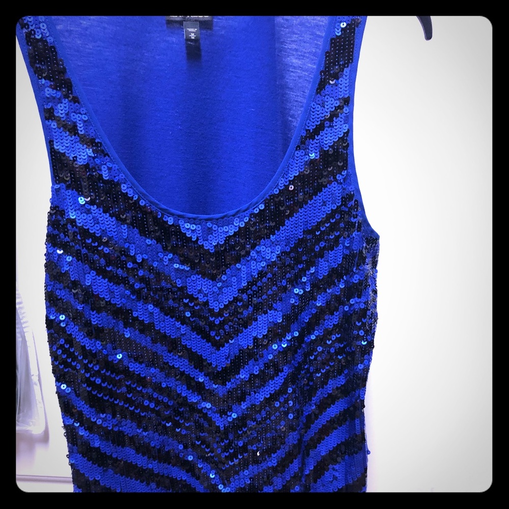 Express blue & black sequin tank top